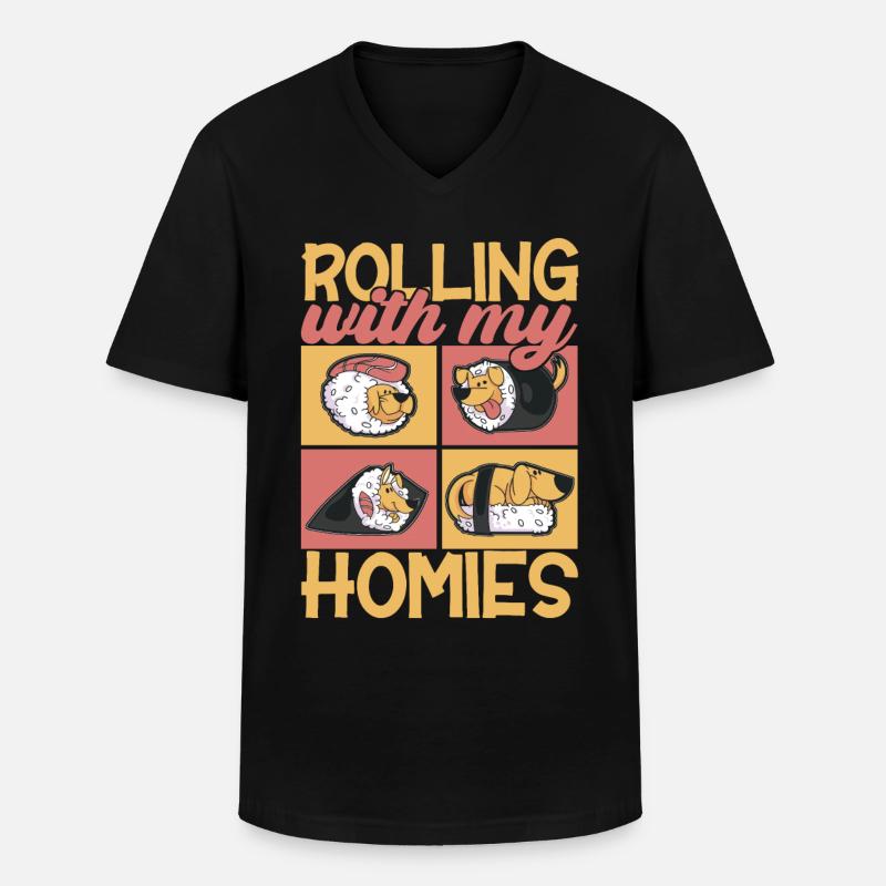 Sushi Kawaii - Männer-T-Shirt mit V-Ausschnitt - Schwarz