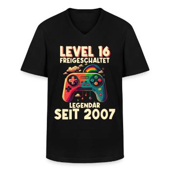 2007 Level 16 Jahre Gaming 16er 16 Geburtstag - Männer-T-Shirt mit V-Ausschnitt - Schwarz - Vorne - AI Model Male 178 dark (178cm)