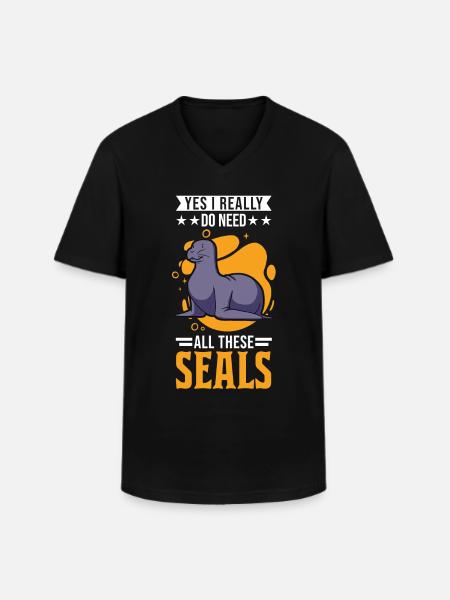 Robbe Geschenk Seehund Seelöwe - Männer-T-Shirt mit V-Ausschnitt - Schwarz