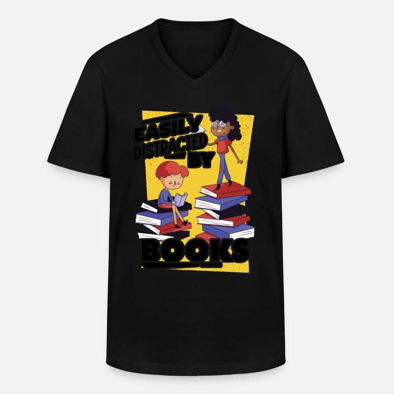 Easily Distracted By Books - Männer-T-Shirt mit V-Ausschnitt - Schwarz