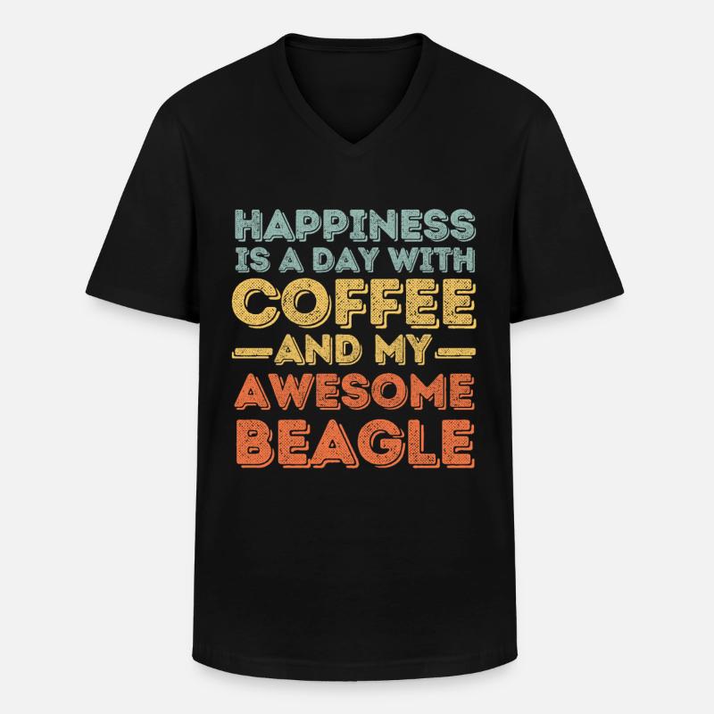 Beagle Kaffee Hund Cafe - Männer-T-Shirt mit V-Ausschnitt - Schwarz