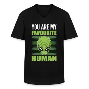 Du er min favorit Human Aliens UFO - Klassisk herre T-shirt med V-udskæring - sort - Foran - AI Model Male 178 dark (178cm)
