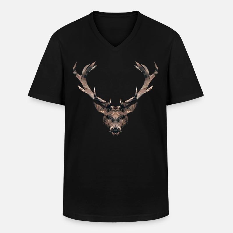 HIRSCH / POLYGON - Männer-T-Shirt mit V-Ausschnitt - Schwarz