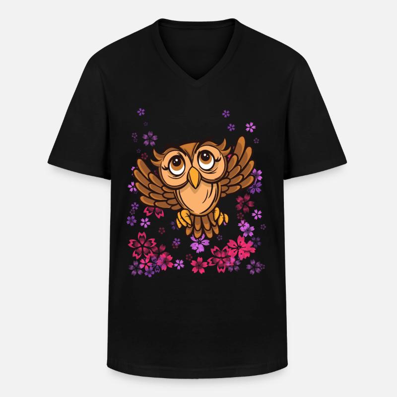 braune Eule mit Blumen - Männer-T-Shirt mit V-Ausschnitt - Schwarz