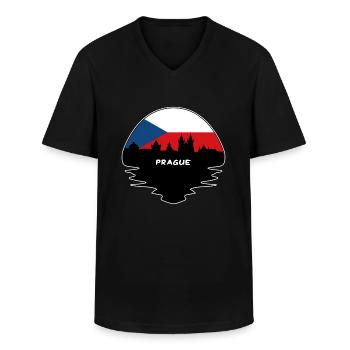 Prague Czechia Flag Skyline Silhouette Travel - Men's V-Neck T-Shirt - black - Front - AI Model Male 178 dark (178cm)