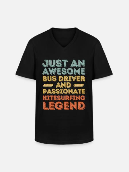 Bus driver kitesurfing retro - Men's V-Neck T-Shirt - black