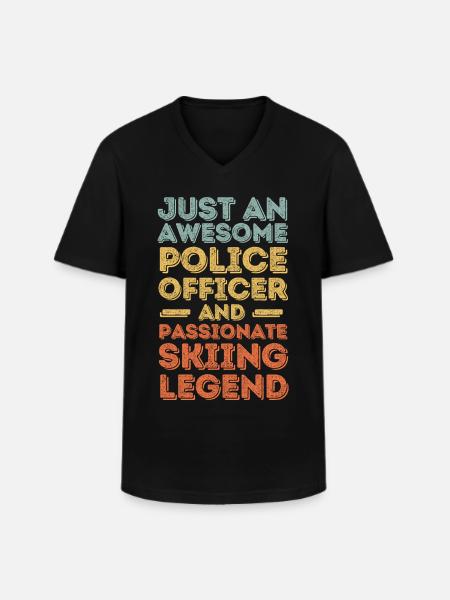 Policeman skiing retro - Men's V-Neck T-Shirt - black