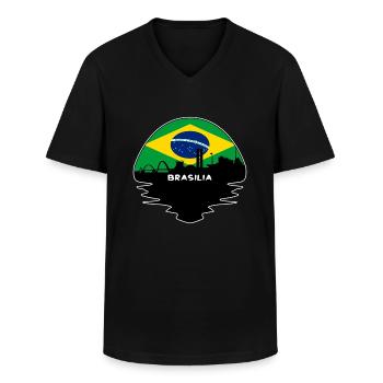 Brasilia Brazil Flag Skyline Silhouette Travel - Men's V-Neck T-Shirt - black - Front - AI Model Male 178 dark (178cm)