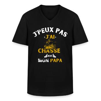 j peux pas j ai chasse avec mon papa - T-shirt col V Homme - noir - Devant - AI Model Male 178 dark (178cm)