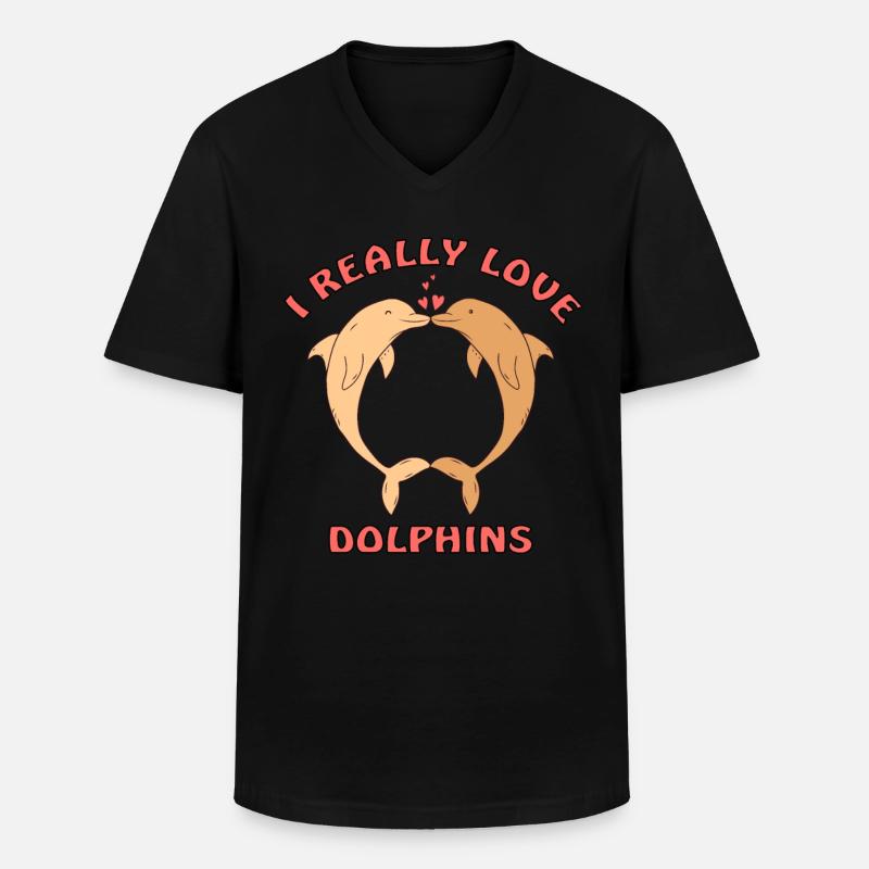 ich liebe Delfine - Männer-T-Shirt mit V-Ausschnitt - Schwarz