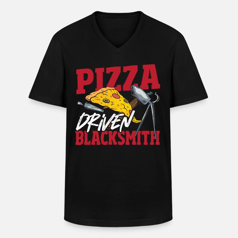 Pizza Driven Blacksmith Blacksmithing - Männer-T-Shirt mit V-Ausschnitt - Schwarz