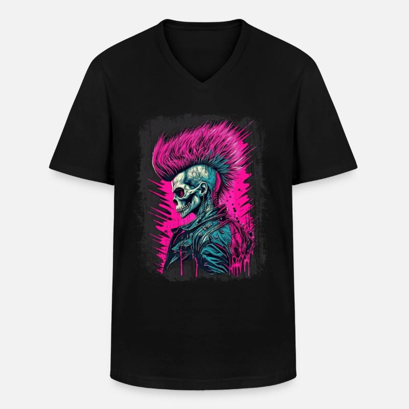 Synthwave Zombie Skull - Männer-T-Shirt mit V-Ausschnitt - Schwarz
