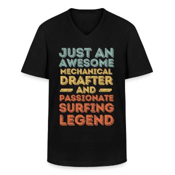 Technical draughtsman surfing retro - Men's V-Neck T-Shirt - black - Front - AI Model Male 178 dark (178cm)