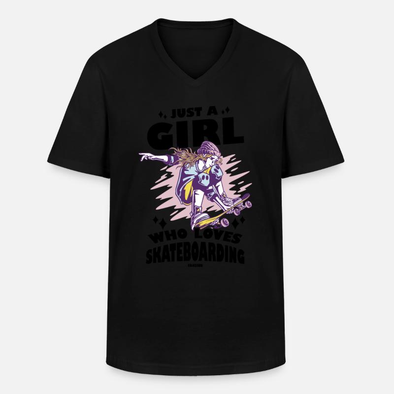 Mädchen liebt Skateboard - Männer-T-Shirt mit V-Ausschnitt - Schwarz