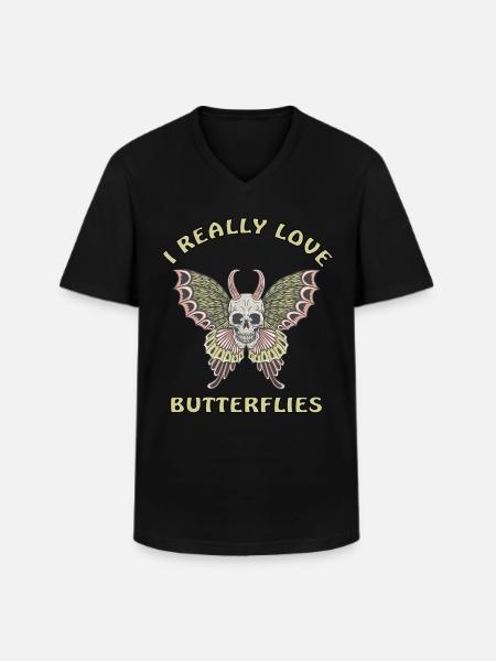 ich liebe Schmetterlinge - Männer-T-Shirt mit V-Ausschnitt - Schwarz