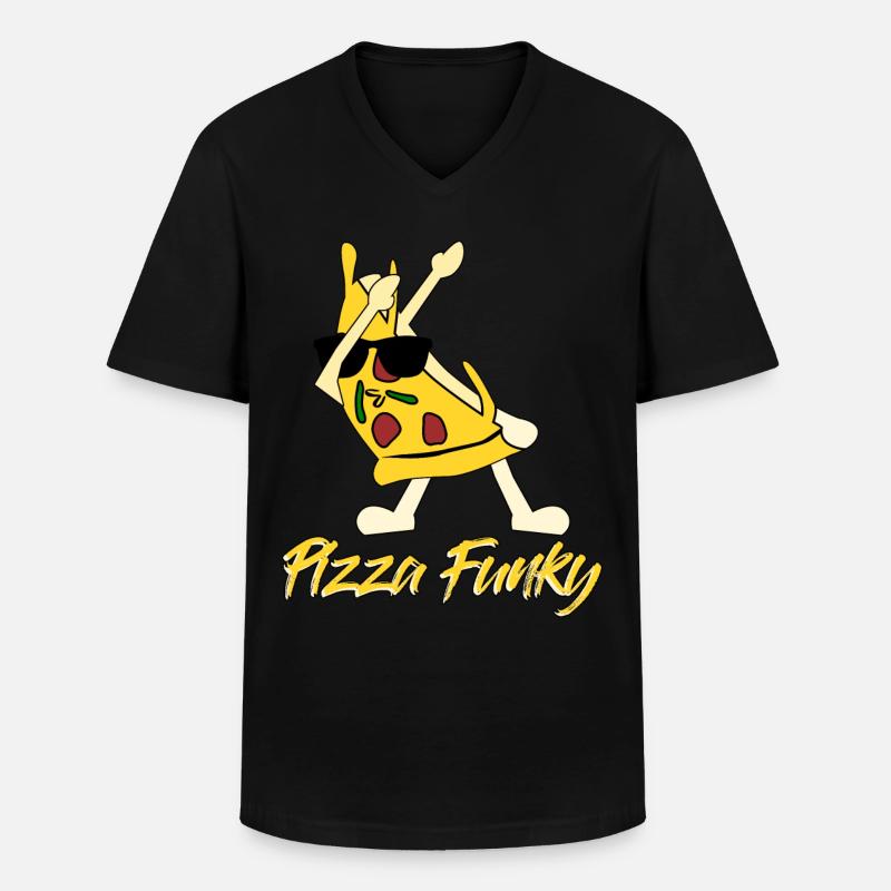 Pizza Funghi oder Funky Pizzabäcker - Männer-T-Shirt mit V-Ausschnitt - Schwarz