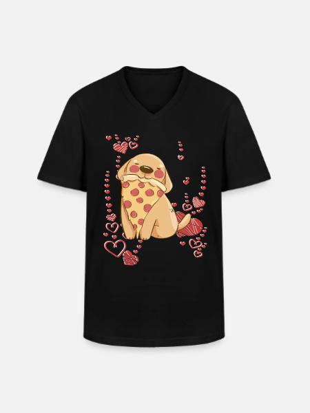 Dog loves pizza - Men's V-Neck T-Shirt - black