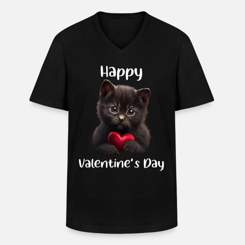 Happy Valentines Day Katze - Männer-T-Shirt mit V-Ausschnitt - Schwarz