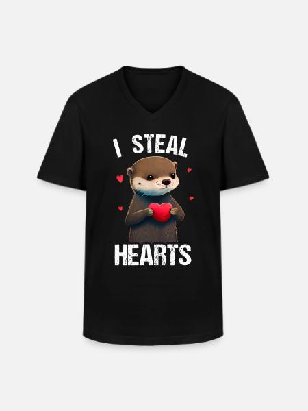 I steal hearts Otter - Men's V-Neck T-Shirt - black