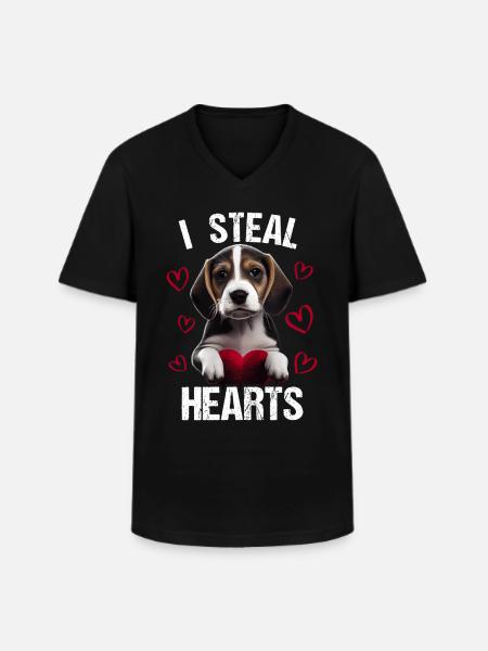 I steal hearts Dog Beagle - Men's V-Neck T-Shirt - black