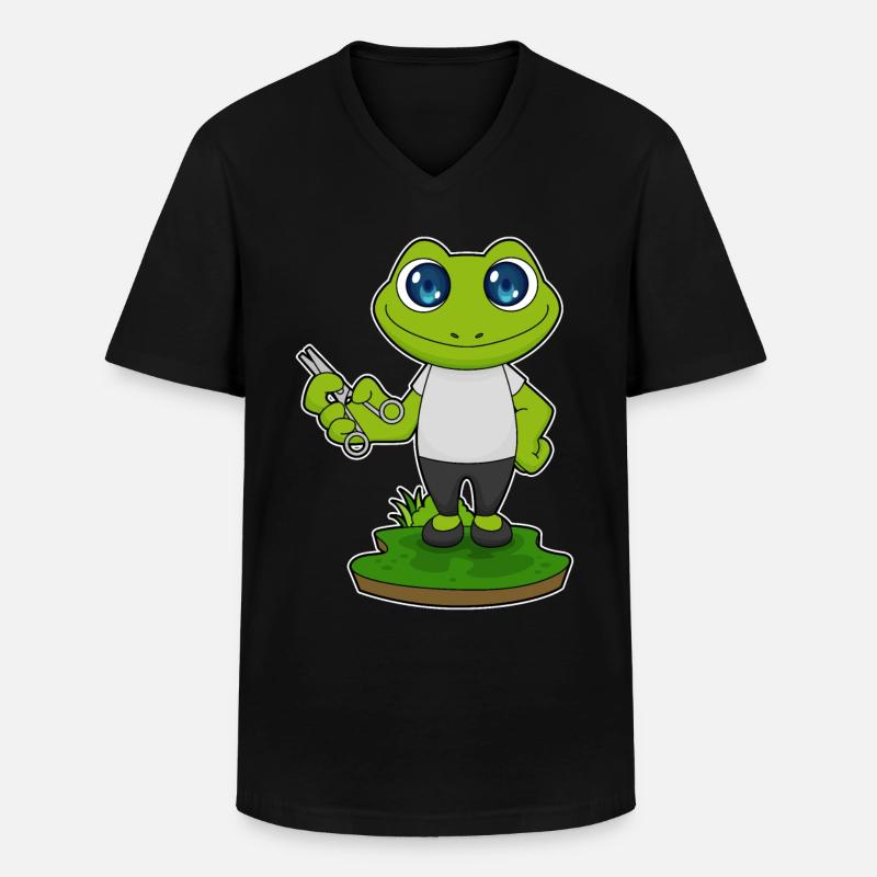 Frog Barber Scissors - Men's V-Neck T-Shirt - black