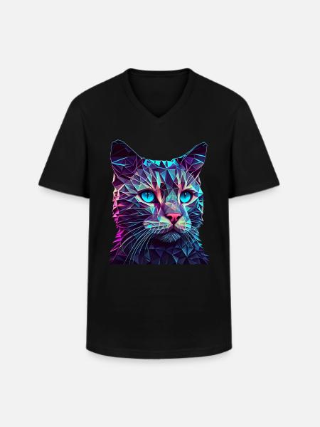 Cat Cats Kitten Polygon Cat - Men's V-Neck T-Shirt - black