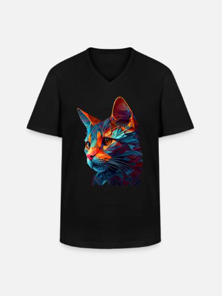 Cat Cats Kitten Polygon Cat - Men's V-Neck T-Shirt - black