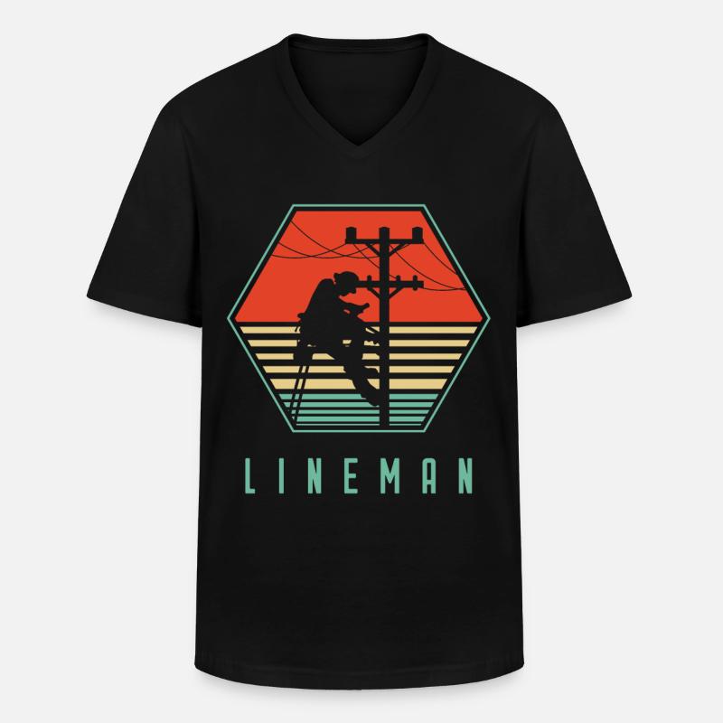 Retro Lineman For Lineman - Männer-T-Shirt mit V-Ausschnitt - Schwarz
