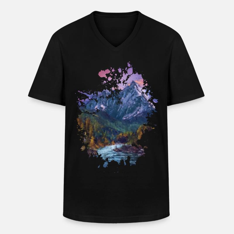 Berglandschaft - Männer-T-Shirt mit V-Ausschnitt - Schwarz