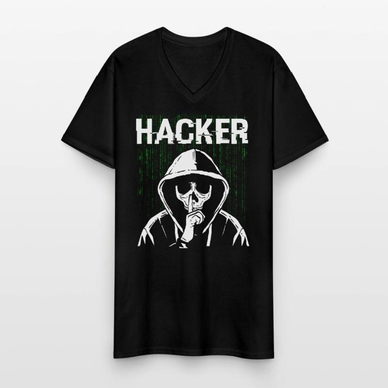 Hacker Skull Hacking Programming Dark Net Männer-T-Shirt mit V-Ausschnitt