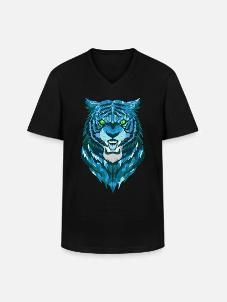 Funny Tiger Geometric Style - Men's V-Neck T-Shirt - black