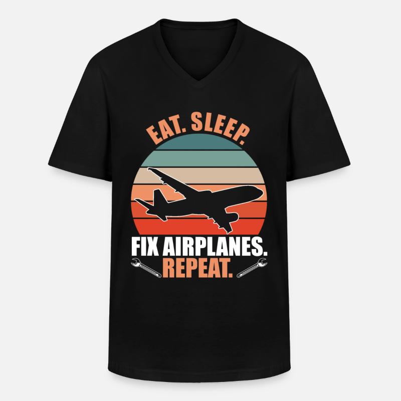 Eat Sleep Fix Airplanes - Männer-T-Shirt mit V-Ausschnitt - Schwarz