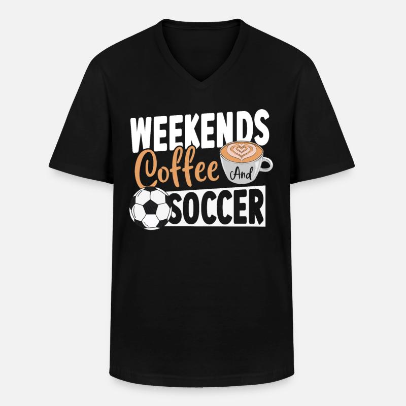 Weekends Coffe and Soccer - Männer-T-Shirt mit V-Ausschnitt - Schwarz