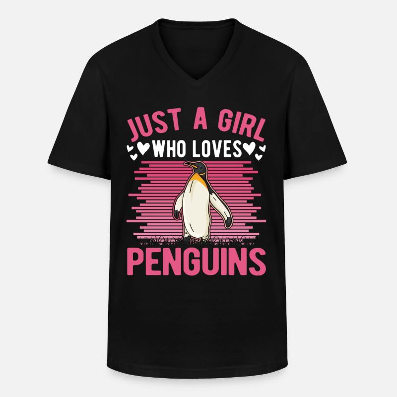 Pinguin Mädchen Penguin - Männer-T-Shirt mit V-Ausschnitt - Schwarz