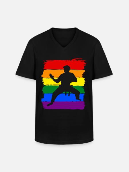 Karaté LGBT Pride - T-shirt col V Homme - noir