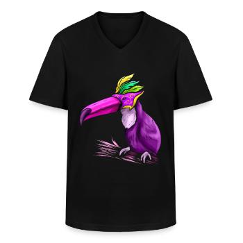 Purple Tucan With Mask For Mardi Gras - Men's V-Neck T-Shirt - black - Front - AI Model Male 178 dark (178cm)