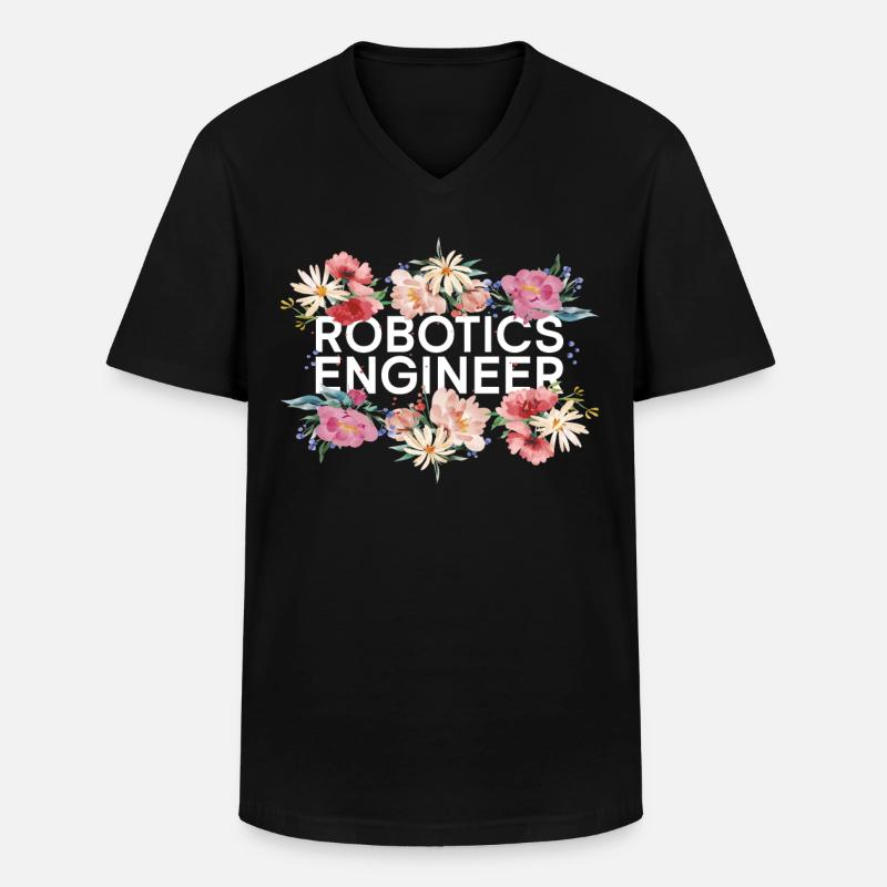 Robot Robotics Engineer Flower - Men's V-Neck T-Shirt - black
