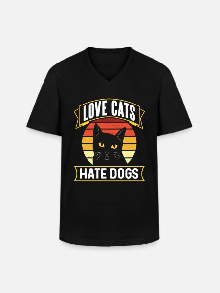 Kärlek katter hatar hundar kattälskare husdjur - T-shirt med V-ringning herr - svart