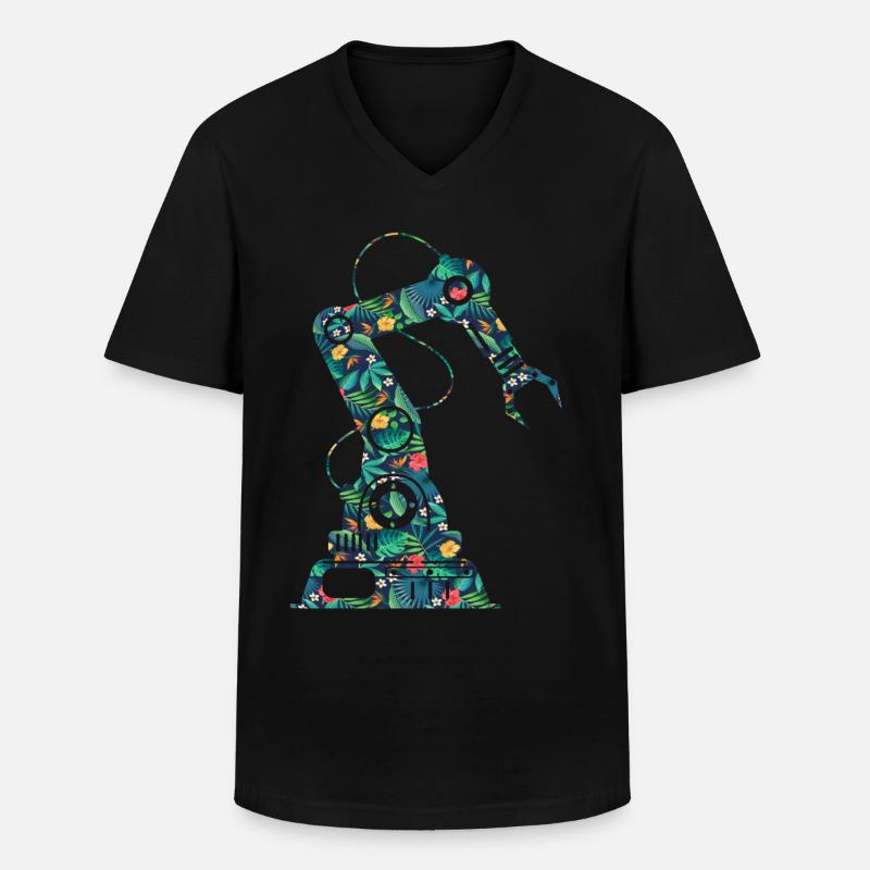 Robot Robotics Engineer Flower - Männer-T-Shirt mit V-Ausschnitt - Schwarz