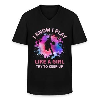 Women Basketball Girl - Men's V-Neck T-Shirt - black - Front - AI Model Male 178 dark (178cm)