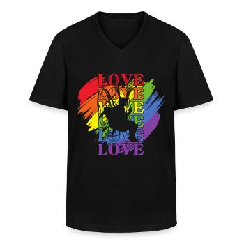 Paramoteur LGBT Pride - T-shirt col V Homme - noir - Devant - AI Model Male 178 dark (178cm)