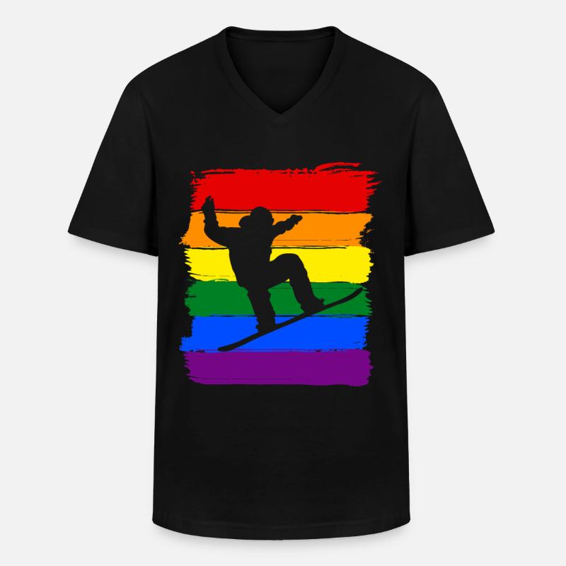 Snowboarden LGBT Pride - Männer-T-Shirt mit V-Ausschnitt - Schwarz