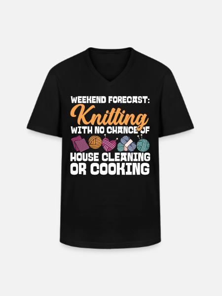 Knitting Knitter Weekend Forecast: - Men's V-Neck T-Shirt - black