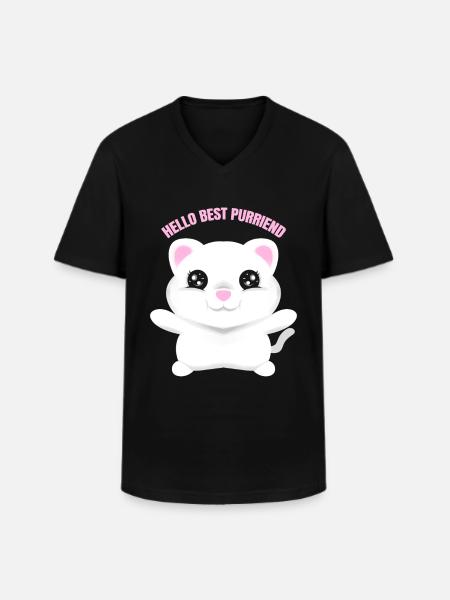 White Cat Says Hello Best Purrfriend On Purrsday - Men's V-Neck T-Shirt - black