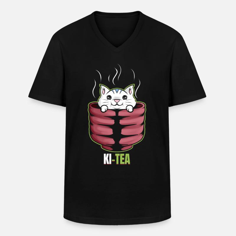 Avocado Cat On Purrsday - Männer-T-Shirt mit V-Ausschnitt - Schwarz