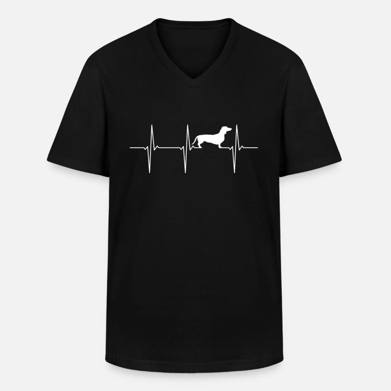 Dackel EKG - Männer-T-Shirt mit V-Ausschnitt - Schwarz