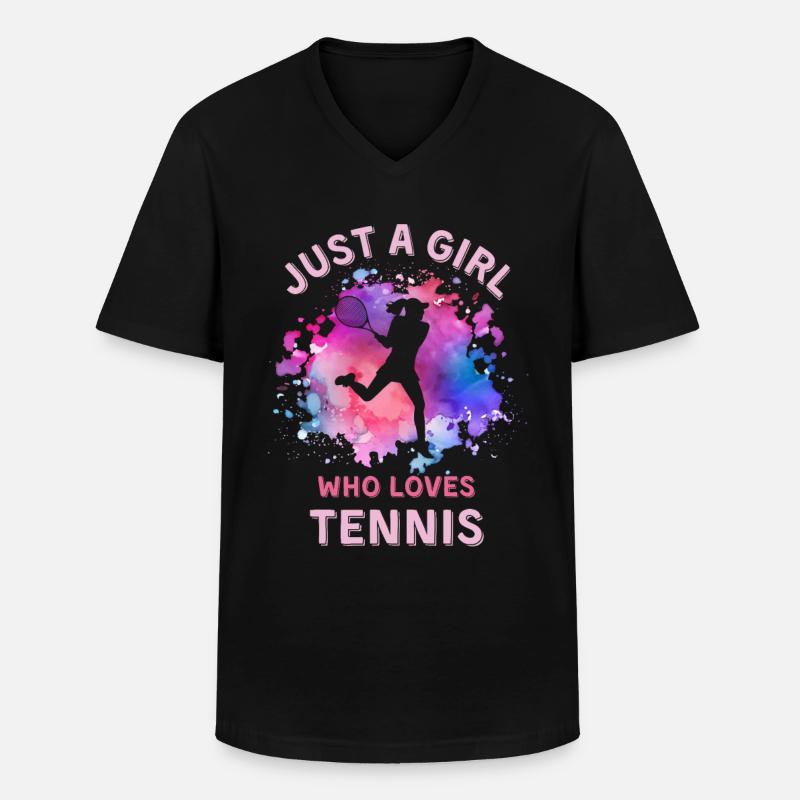 Damen Tennis Mädchen - Männer-T-Shirt mit V-Ausschnitt - Schwarz