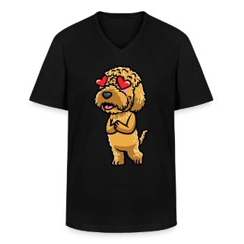 Kawaii Cockapoo Dog In Love Emoticon - T-shirt col V Homme - noir - Devant - AI Model Male 178 dark (178cm)