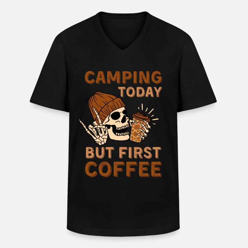 Kaffee Camping Skelett - Männer-T-Shirt mit V-Ausschnitt - Schwarz