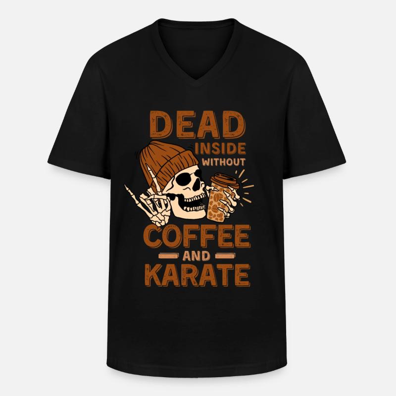 Kaffee Karate Skelett - Männer-T-Shirt mit V-Ausschnitt - Schwarz